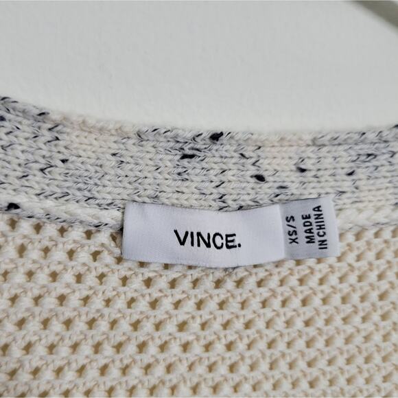 VINCE Popover White Knit Stripe Speckle Sweater Boxy Tunic Top - Picture 5 of 8